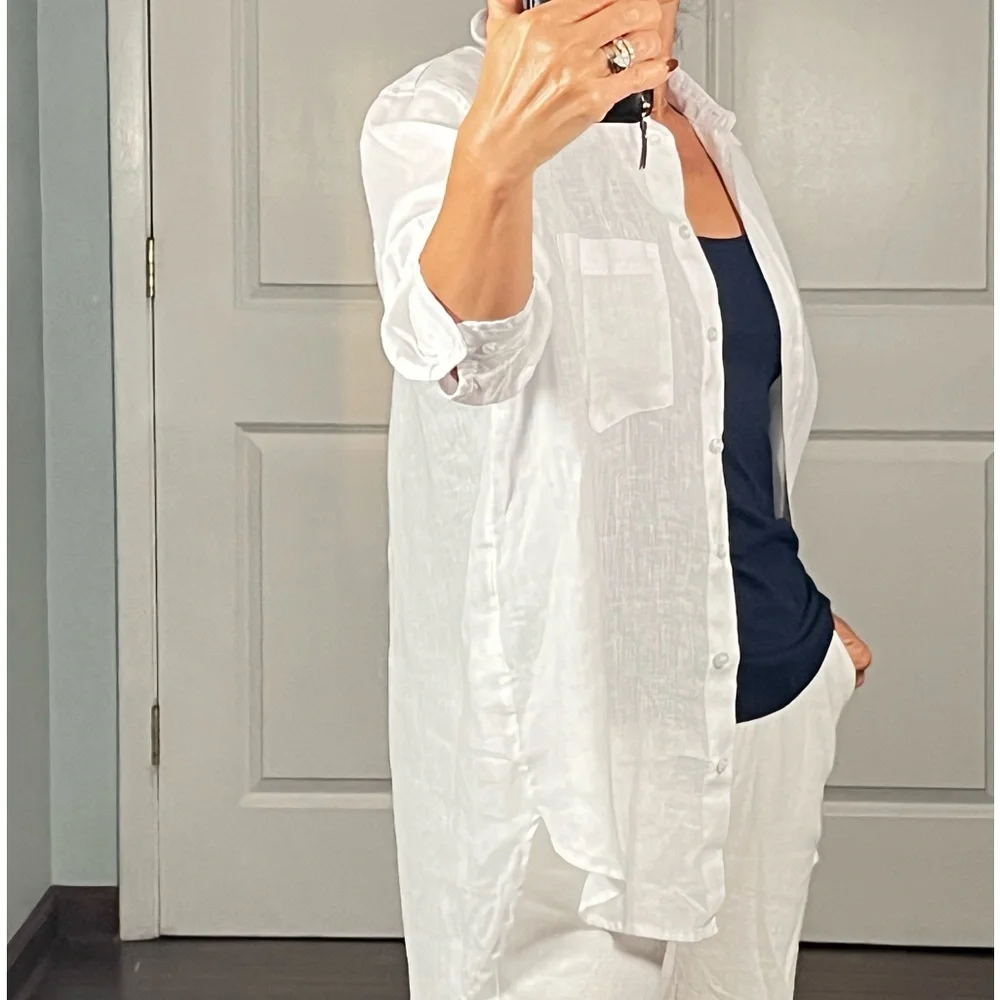 H&M 100% linen white essential Button Down Shirt size S - Picture 4 of 10